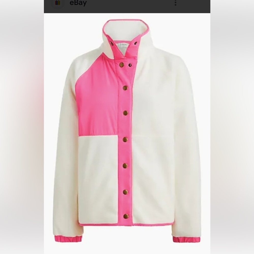 J. Crew Factory Cream and Pink Fleece Jacket NWOT